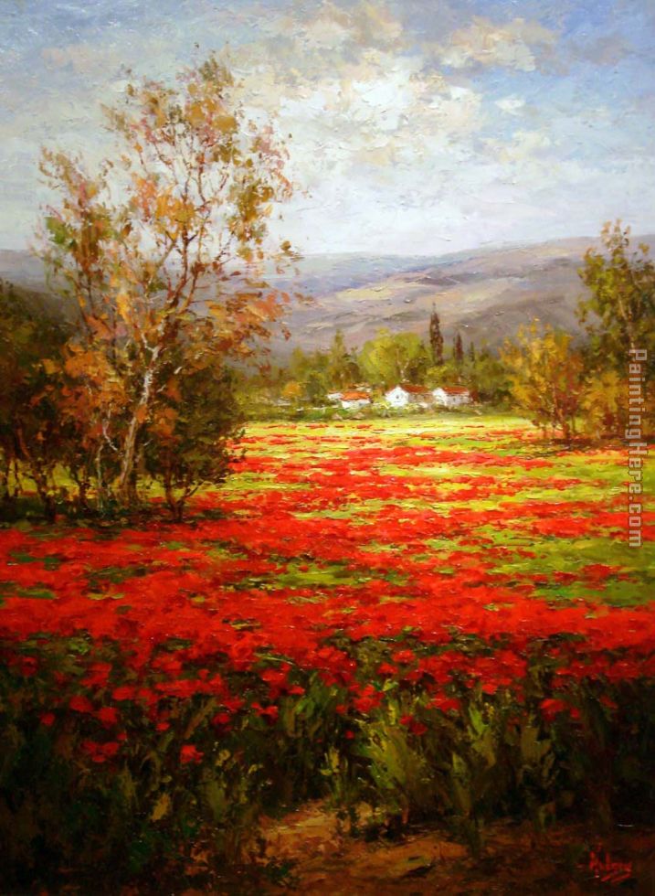 717x980 Unknown Artist Poppy Field Splendid Pathway Painting Anysize 50 - Poppy Field Painting