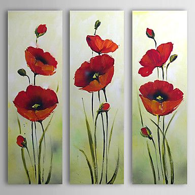 384x384 Painted Oil Painting Floral Red Flower With Stretched - Poppy Flower Painting