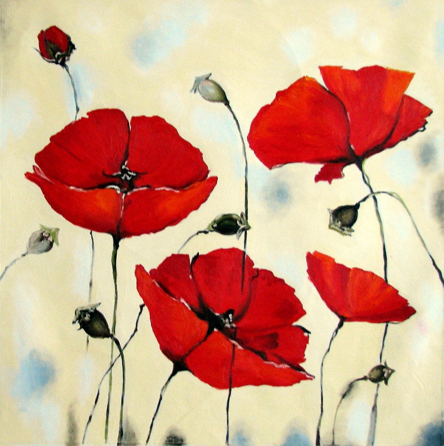 1491x1500 Canvas Print Of Oil Painting Red Poppies Flower Painting On High - Poppy Flower Painting
