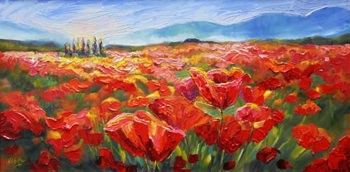 500x246 Niki Gulley New Poppy Oil Painting By Contemporary Impressionist - Poppy Oil Painting