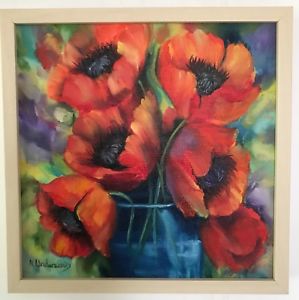 299x300 Poppy Oil Painting Signed By Karen Underwood Ebay - Poppy Oil Painting