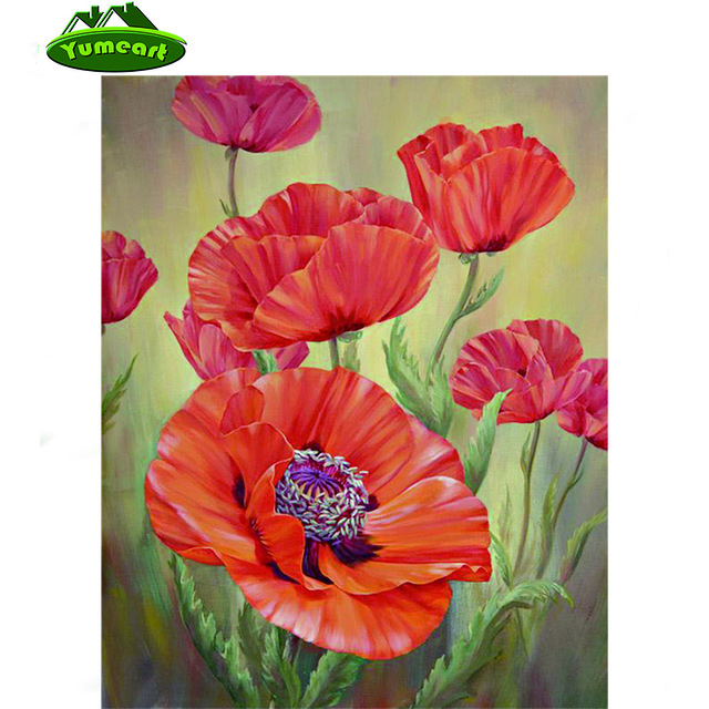 640x640 Beauty Life 3d Diy Diamond Painting Flower Poppy Oil Painting - Poppy Oil Painting