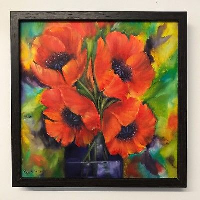 400x400 Fun Poppy Oil Painting Signed Karen Underwood - Poppy Oil Painting