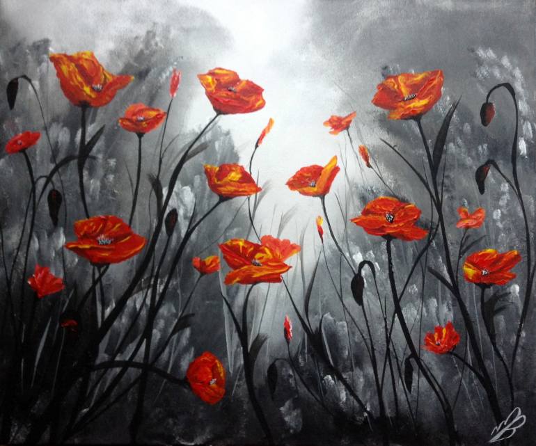 770x641 Saatchi Art Red Poppy Field Painting By Marja Brown - Poppy Painting