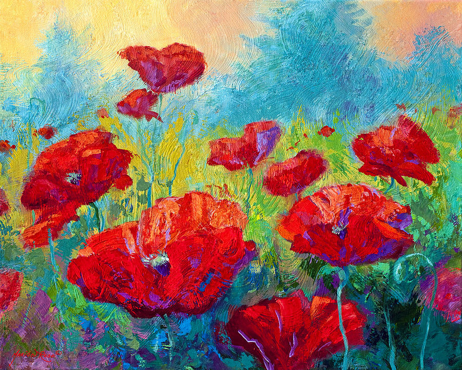 900x722 Field Of Red Poppies Painting By Marion Rose - Poppy Painting