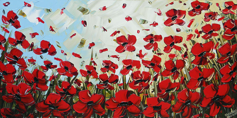 900x450 Red Poppy Field Painting By Christine Krainock - Poppy Painting Images