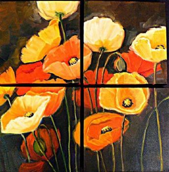 344x350 Poppy Profusion Modern Canvas Art Wall Decor Floral Oil Painting - Poppy Profusion Canvas Painting