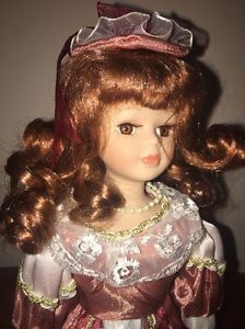 224x300 Porcelain Doll Hand Painted Pink Gown Dainty Bonnet Brown Hair - Porcelain Doll Painting