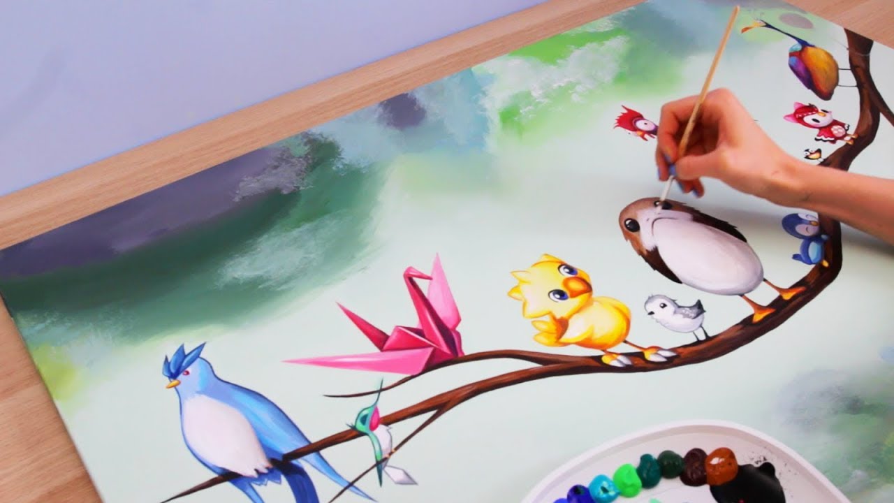 1280x720 Painting Birds - Porg Painting