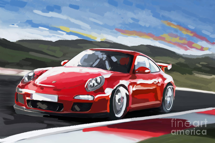 900x599 Porsche 911 Gt3 Impressionist Painting By Tim Gilliland - Porsche Painting