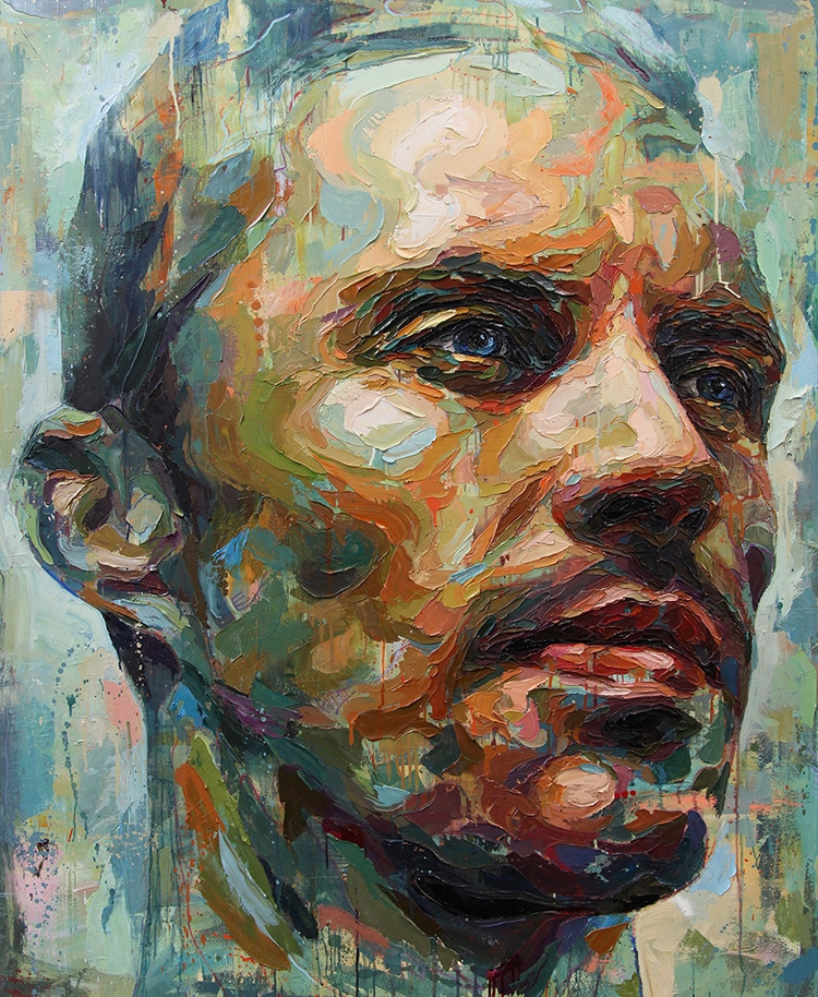 750x914 Colorful Palette Knife Oil Paintings Explore Men's Mental Health - Portrait Painting