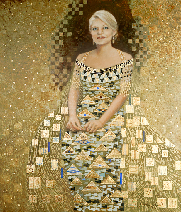 617x720 Glittering Abstract Painted Portrait La Woman In Gold Jessica - Portrait Woman Painting