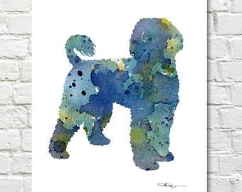 340x270 Portuguese Water Dog Art Poster Print Of Painting By Heather - Portuguese Water Dog Painting
