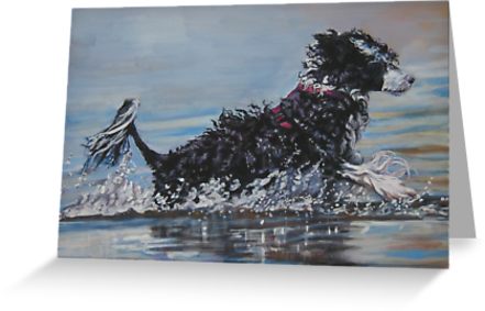 441x283 Portuguese Water Dog Fine Art Painting Greeting Cards By - Portuguese Water Dog Painting