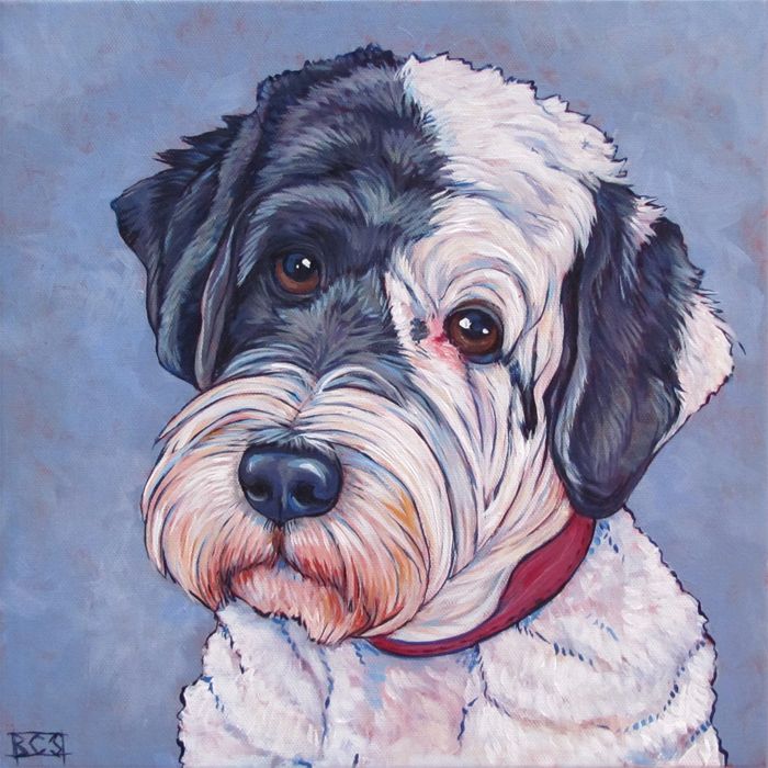 700x700 Atticus The Portuguese Water Dog In Acrylic Paint On Canvas - Portuguese Water Dog Painting