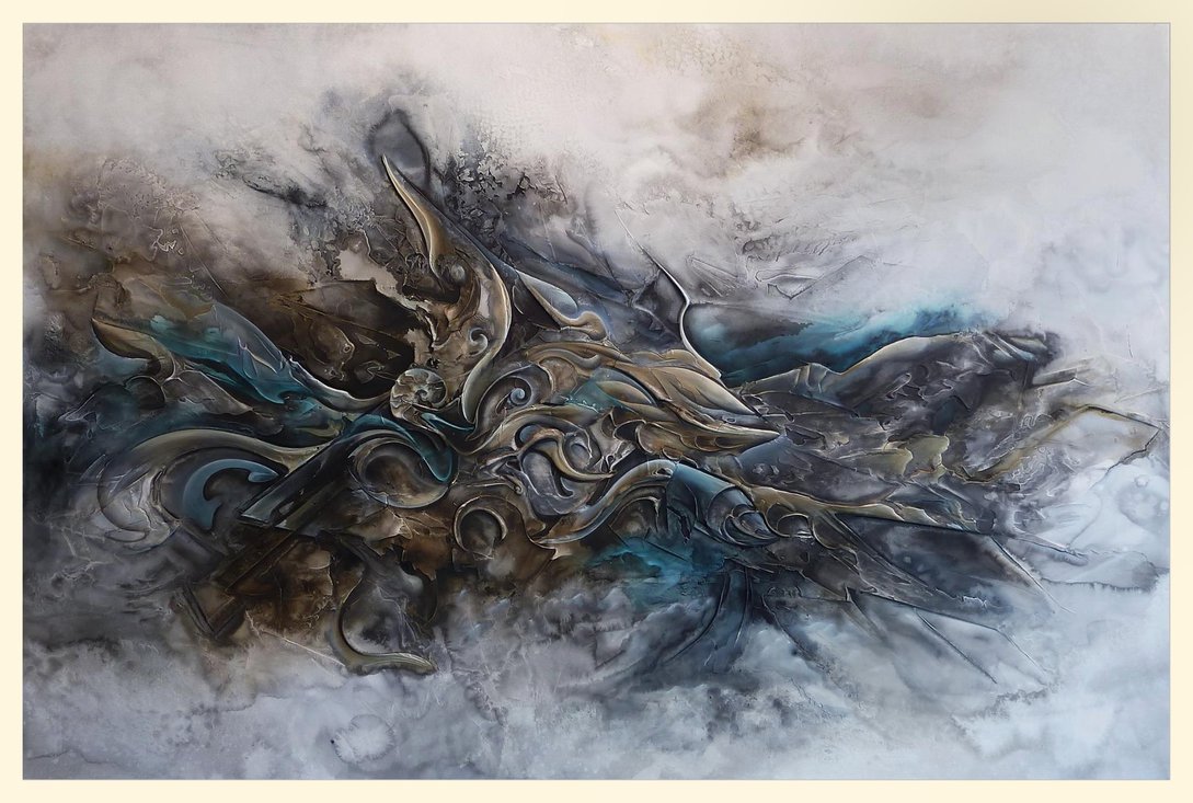 1089x733 Poseidon Abstract Painting In Progress By Amytea - Poseidon Painting
