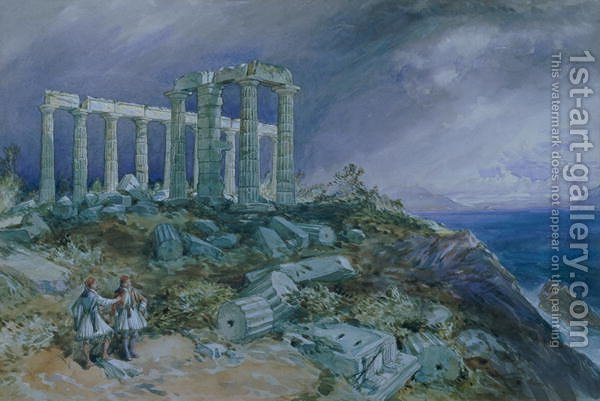 600x401 The Temple Of Poseidon, Sunium, 1877 William Simpson Reproduction - Poseidon Painting