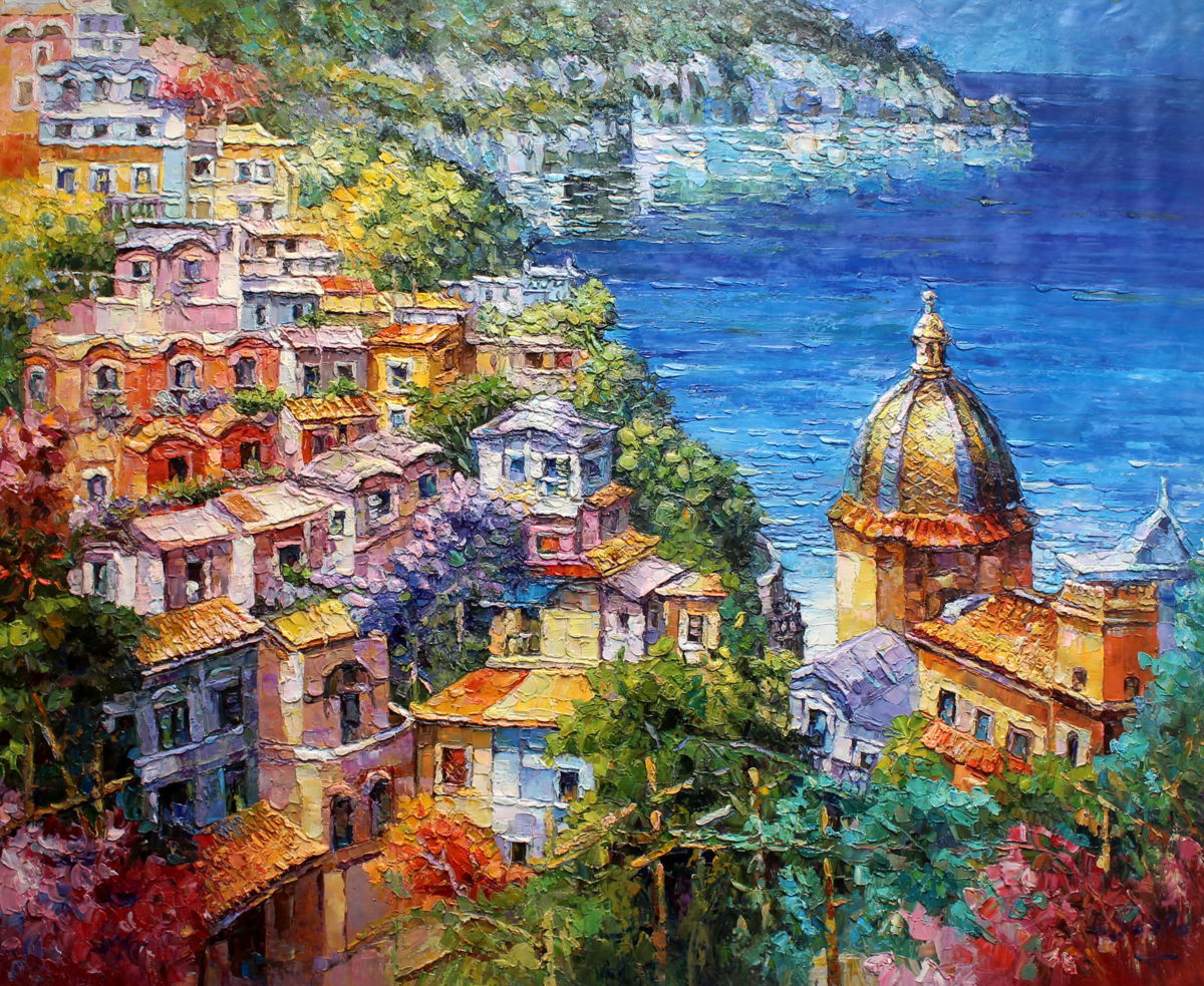 1200x983 Amalfi Coast Positano Italy Seascape 120x150cm (Royo Liu) - Positano Painting