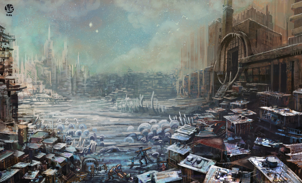 1024x623 Post Apocalyptic Village By Nimphradora - Post Apocalyptic Painting