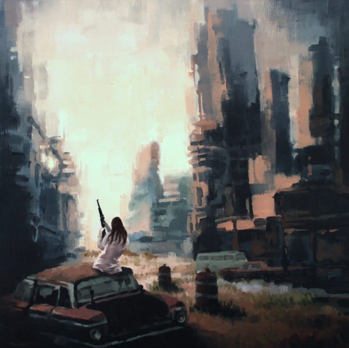 700x697 You Don'T Have A Past Gray Zao Women, Guns, Oil Paintings - Post Apocalyptic Painting