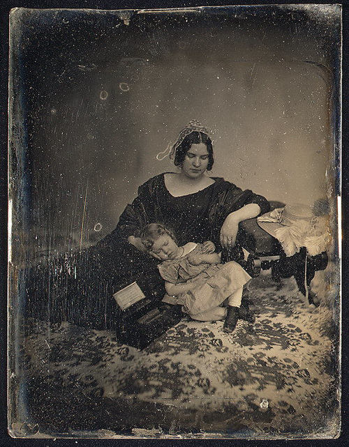 500x641 Post Mortem Painting Ca 1850 [Woman And Child Sitting On The Floor - Post Mortem Painting