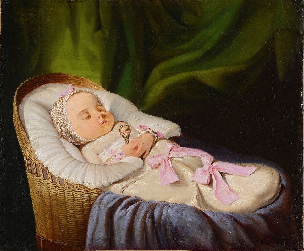 967x800 Post Mortem Of Ribboned Baby Amp Deceased Girl, Ca. 1857 Costume - Post Mortem Painting