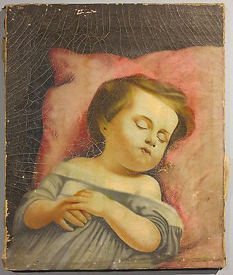 339x400 Extremely Rare C.1840 50 American Folk Art Post Mortem Antique Oil - Post Mortem Painting