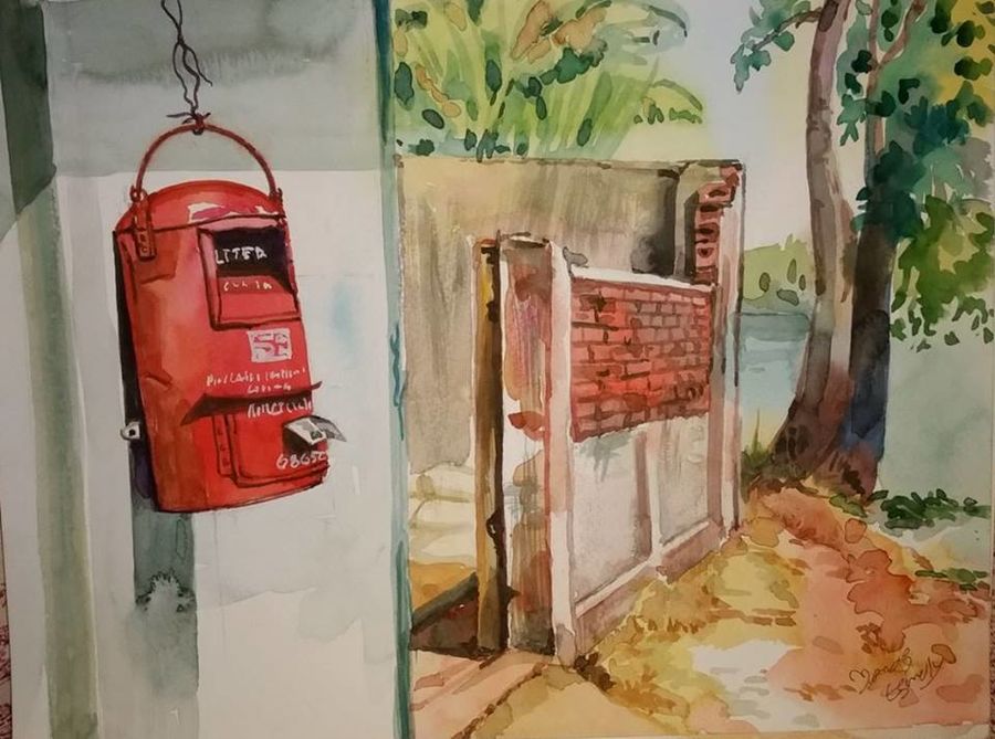 900x669 Old Indian Post Box Painting By Artist Manoj P P - Post Painting