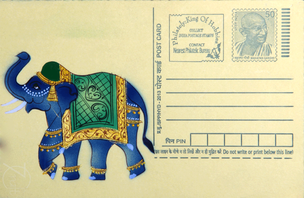 1000x652 Indian Postcard Painting Rajasthani Elephant - Postcard Painting