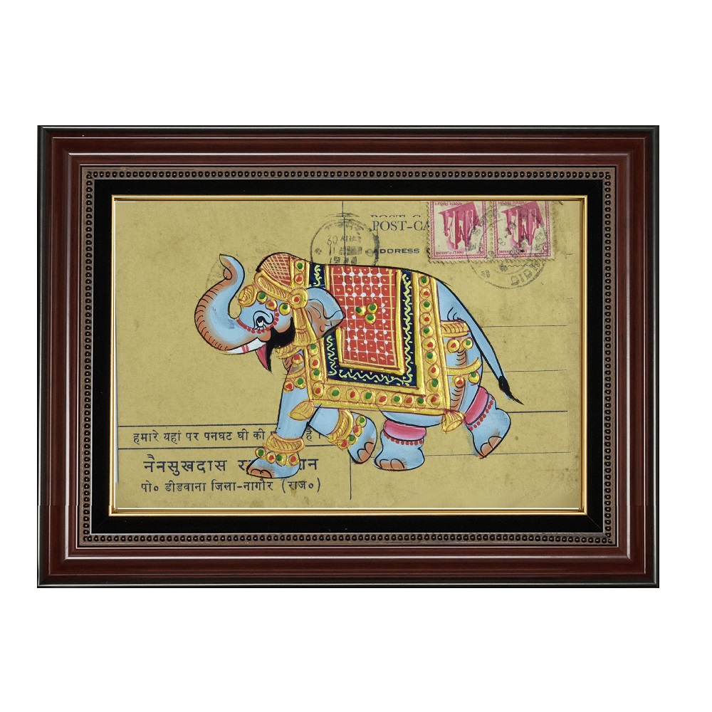 1000x1000 Royal Palace Elephant Painted On Ancient Postcard Painting - Postcard Painting