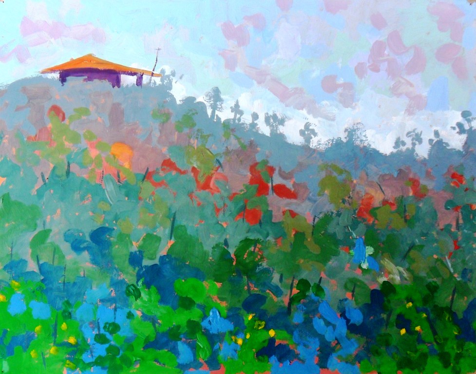 977x768 Gouache Poster Colour Landscape Painting Titled Alone - Poster Colour Painting