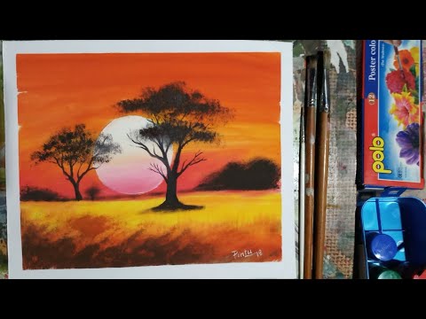 480x360 How To Paint A Simple Landscape With Poster Colour - Poster Colour Painting