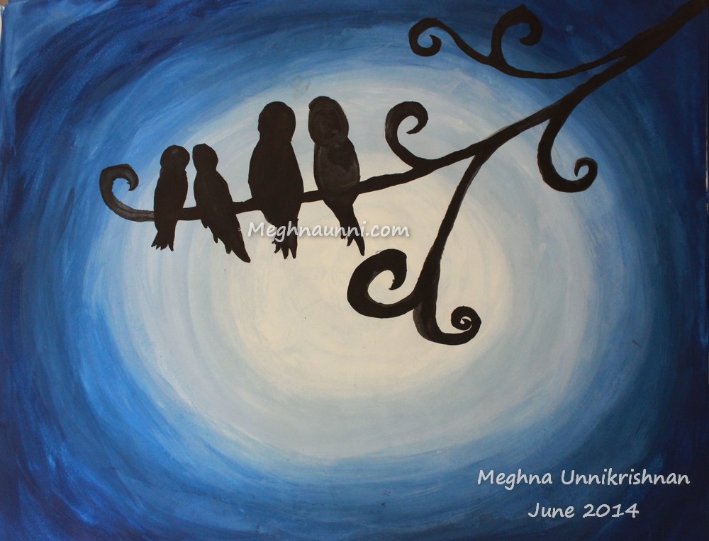 1000x764 Birds Night View Poster Colour Painting - Poster Colour Painting