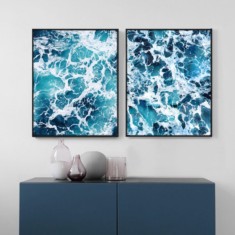 800x800 Seascape Painting Modern Abstract Poster Blue Ocean Photography - Poster Painting