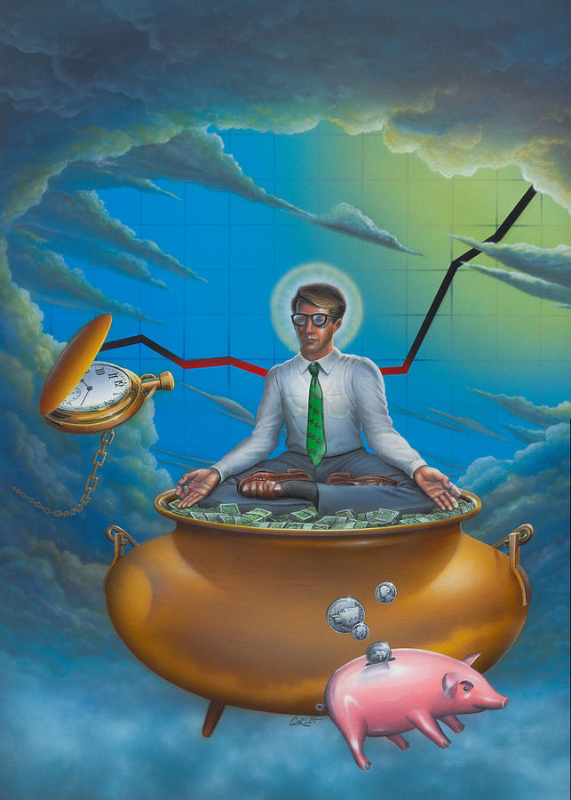 643x900 Man Meditating On Pot Of Gold - Pot Of Gold Painting