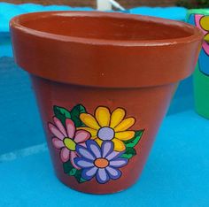 236x234 Pottery, Hand Painted Flower Pot, Rustic Flower Pot, Painted Clay - Pot Painting