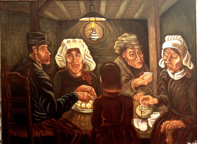 650x476 Potato Eaters After Van Gogh By Jeff Nelson - Potato Eaters Painting