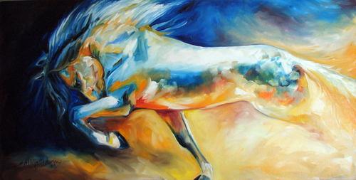 500x253 Painting Power Equine Art Abstract Original Oil By M Baldwin - Power Painting