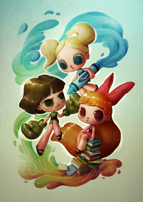 500x707 Powerpuff Girls Re Imagined Prints.jpg Uploaded By - Powerpuff Girls Painting