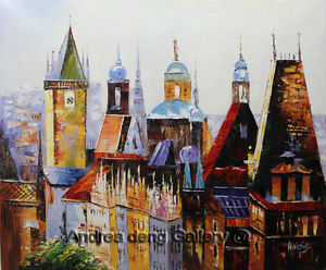 300x248 Original Prague Oil Painting Wall Art Deco On Canvas Knife Hand - Prague Painting