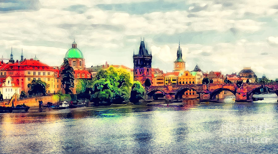 900x500 Prague Bridge Watercolor Painting By Justyna Jbjart - Prague Painting