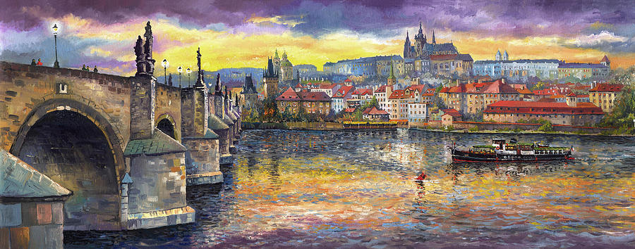 900x354 Prague Charles Bridge And Prague Castle With The Vltava River 1 - Prague Painting