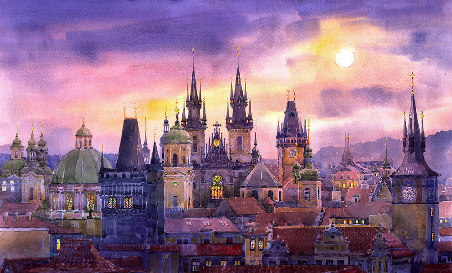 900x544 Prague City Of Hundres Spiers Variant Painting By Yuriy Shevchuk - Prague Painting