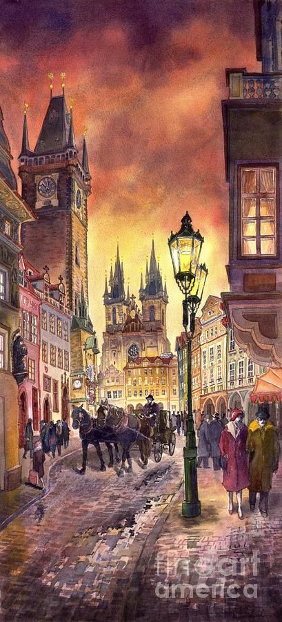 409x900 Prague Old Town Squere Painting - Prague Painting