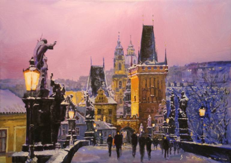 770x544 Saatchi Art Prague Charles Bridge Winter Evening Painting By - Prague Painting