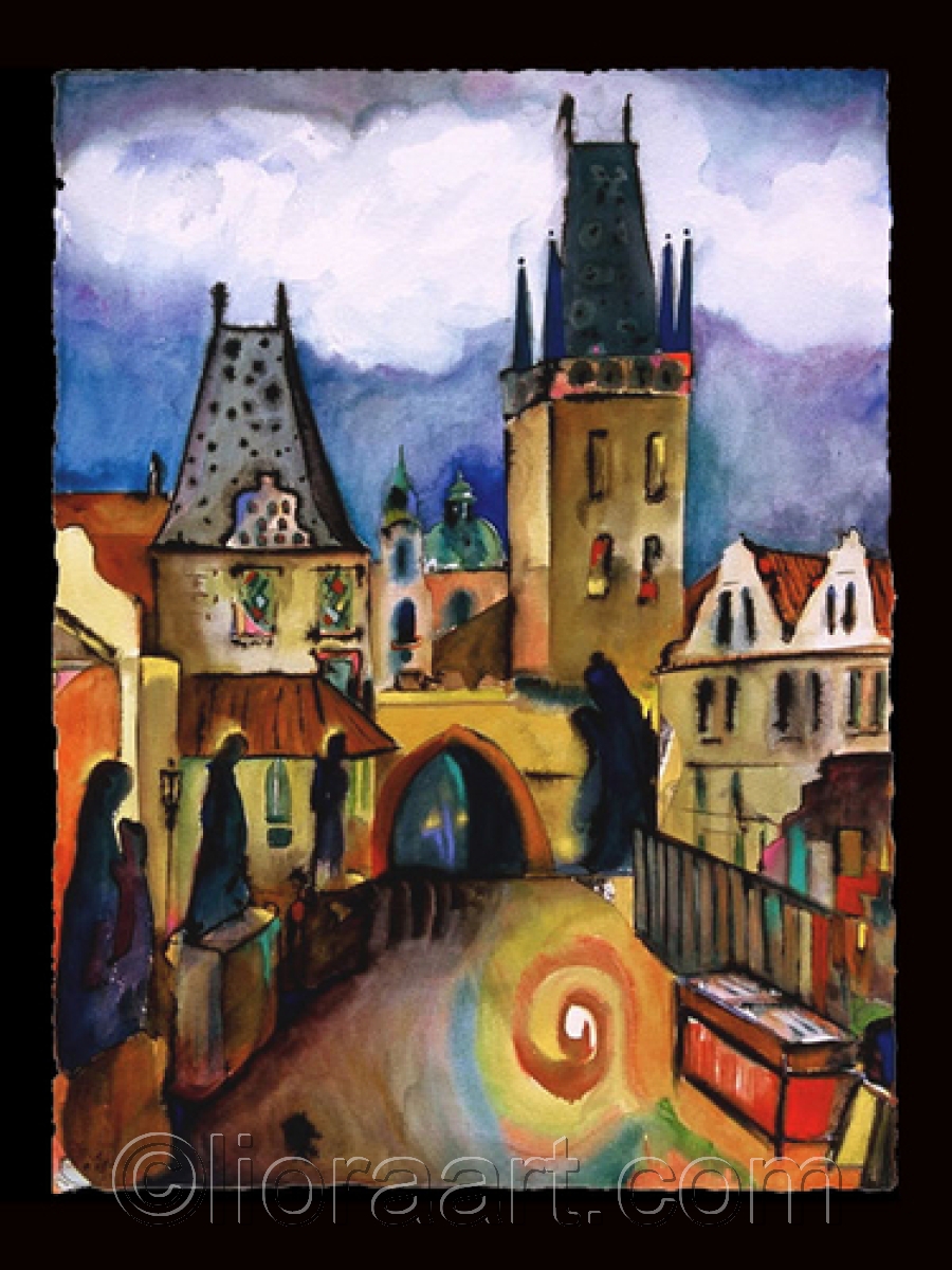 900x1200 Cityscape Watercolor Paintings Charles Bridge, Prague By Liora - Prague Painting