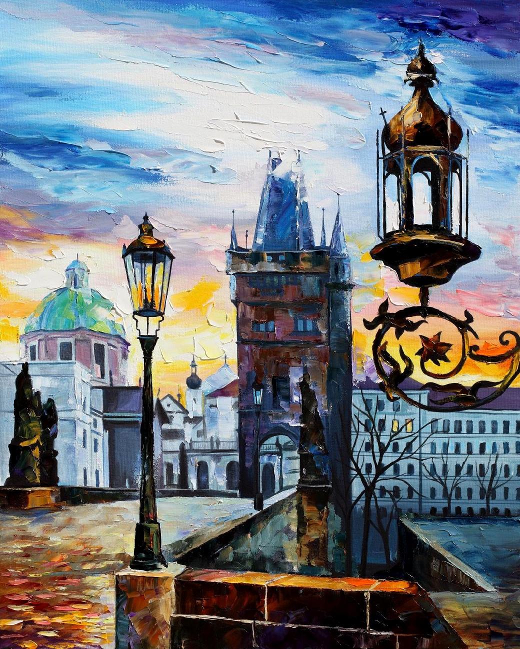 1040x1298 Evening In Prague Original Oil Painting On Canvas By Leonid - Prague Painting