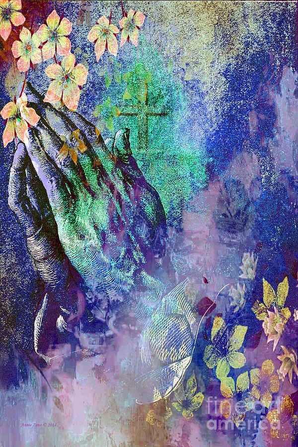 600x900 Praying Hands Flowers And Cross Painting By Az Creative Visions - Praying Hands Painting