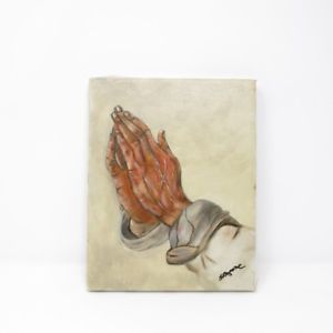 300x300 Vintage Signed Unframed Small Oil Painting Painting Prayer Praying - Praying Hands Painting