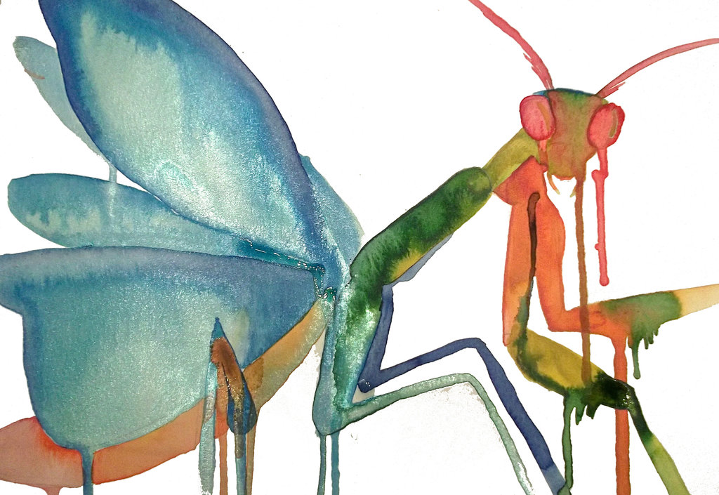 1024x705 Rainbow Praying Mantis By Lucyloostudios - Praying Mantis Painting